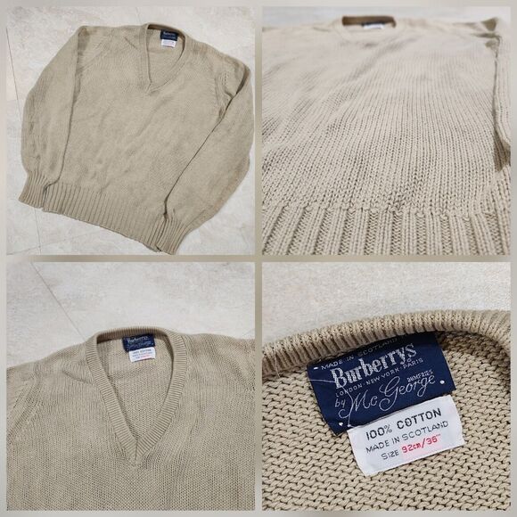 VTG Burberry's X McGeorge Dumfries Scotland Mens 36 Ribbed Knit V Neck Sweater - Picture 1 of 10